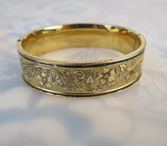 Antique Victorian Gold Filled chased enamel bangl… - image 3