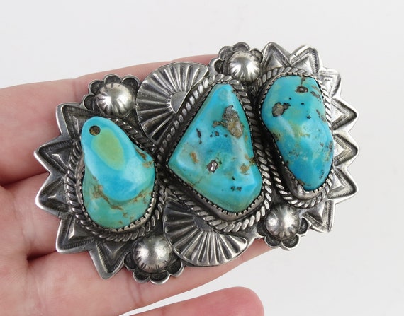 Vintage Native American Turquoise Brooch: Chunky … - image 1