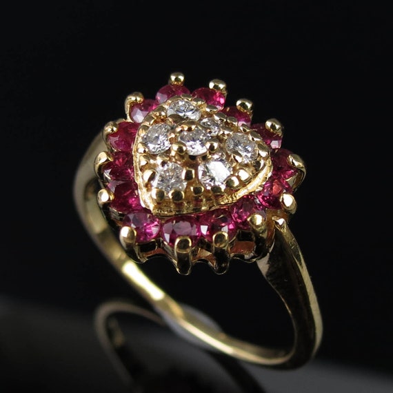 Natural red ruby halo heart diamond cluster cente… - image 2