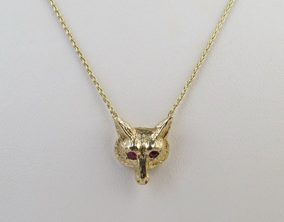 Ruby red eyes cute little foxy fox 9k gold pendan… - image 6