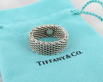Tiffany & Co pre owned 10mm sterling silver Sommerset mesh ring size 6.25-6.5