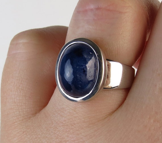 Vintage Cabochon Sapphire Two Stone and Diamond Ring