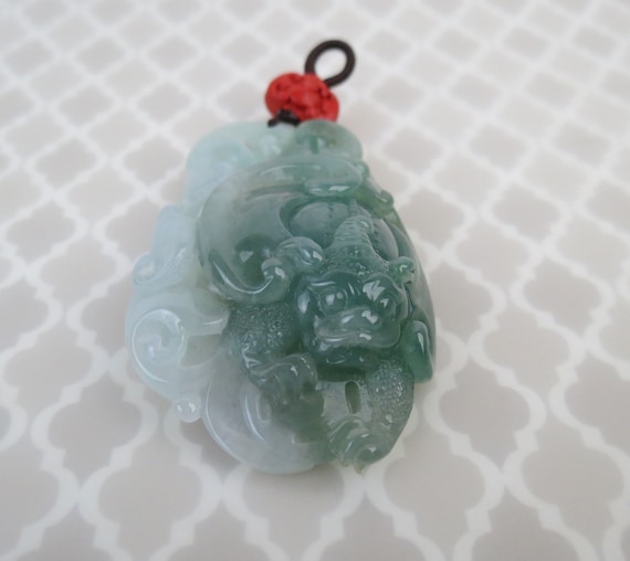 Fine type A natural translucent jade carved two t… - image 2