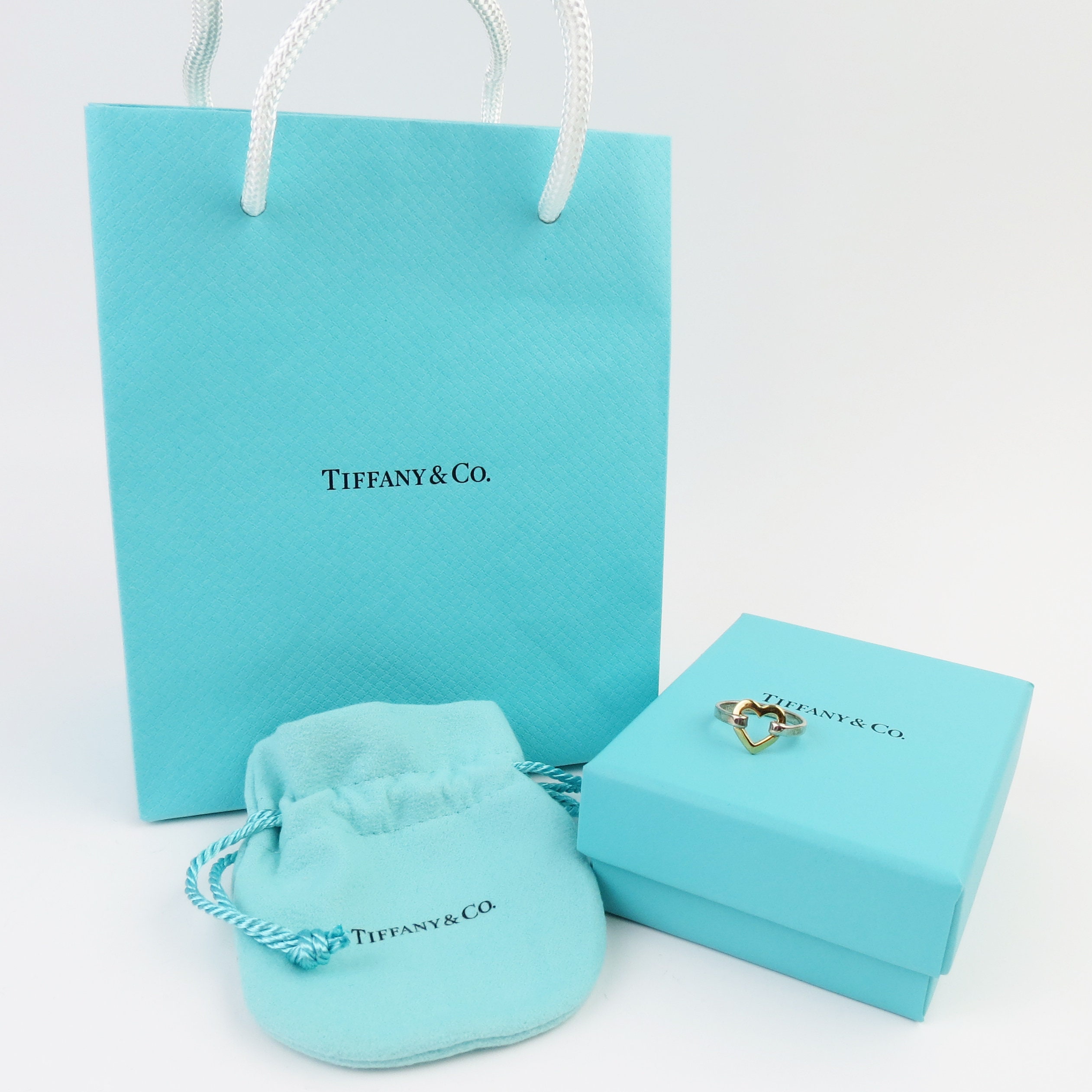 Tiffany and Co Sterling Silver 18k Yellow Gold Open Heart