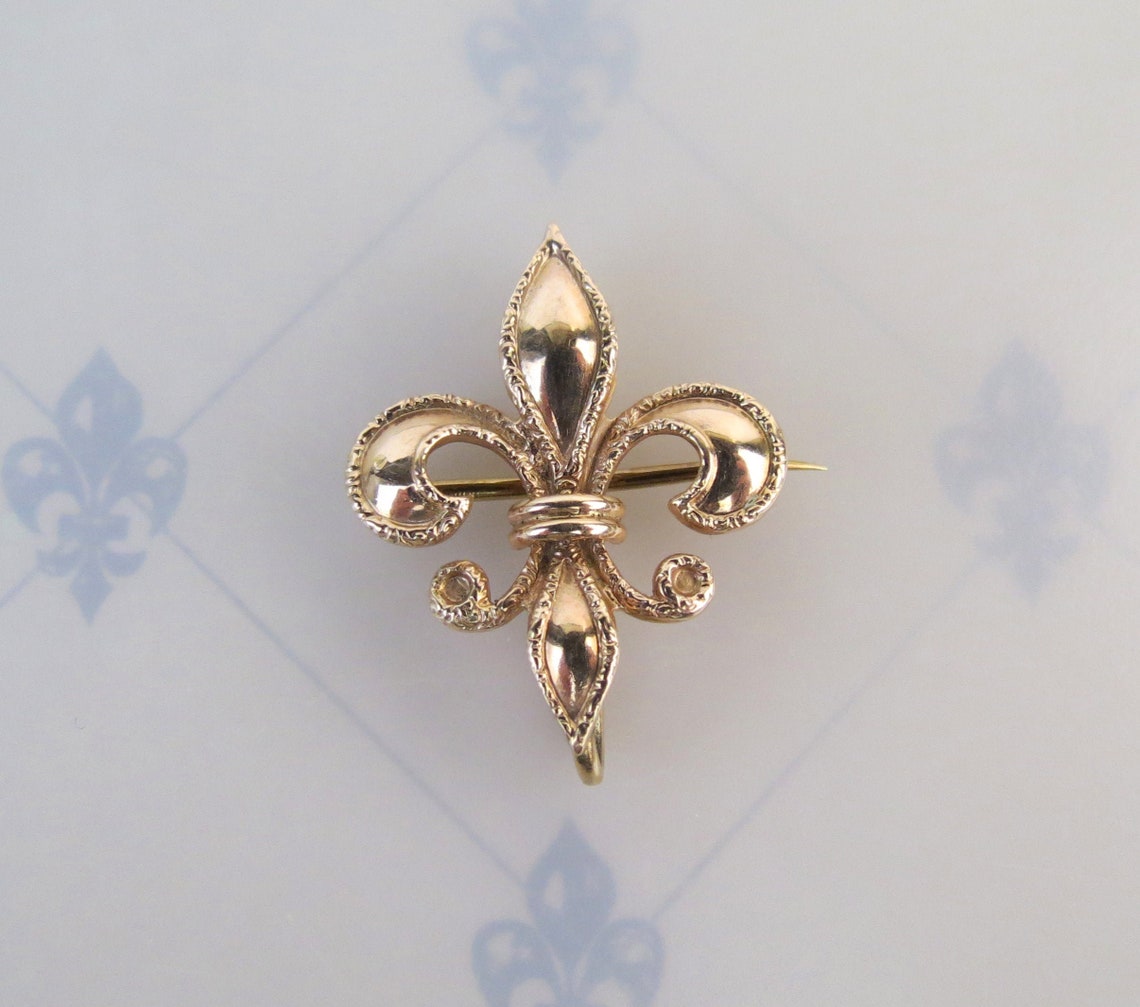 Antique estate rose gold 14k Fleur de lis pendant brooch image 0