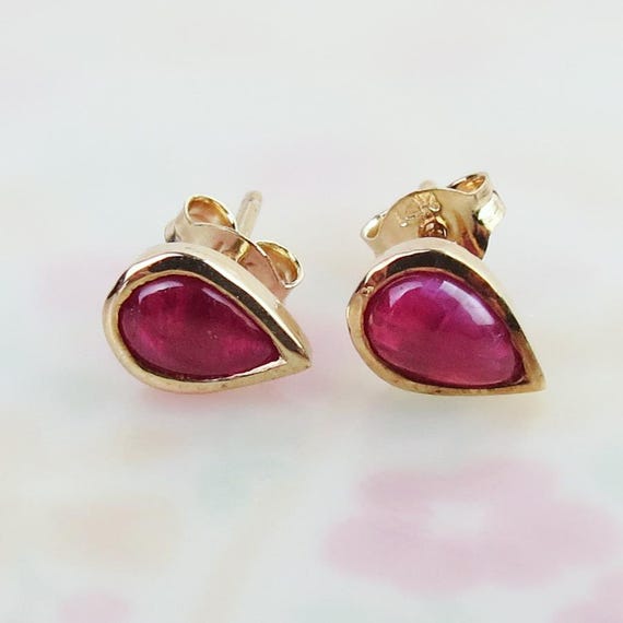 Natural red ruby teardrop small stud post earring… - image 1