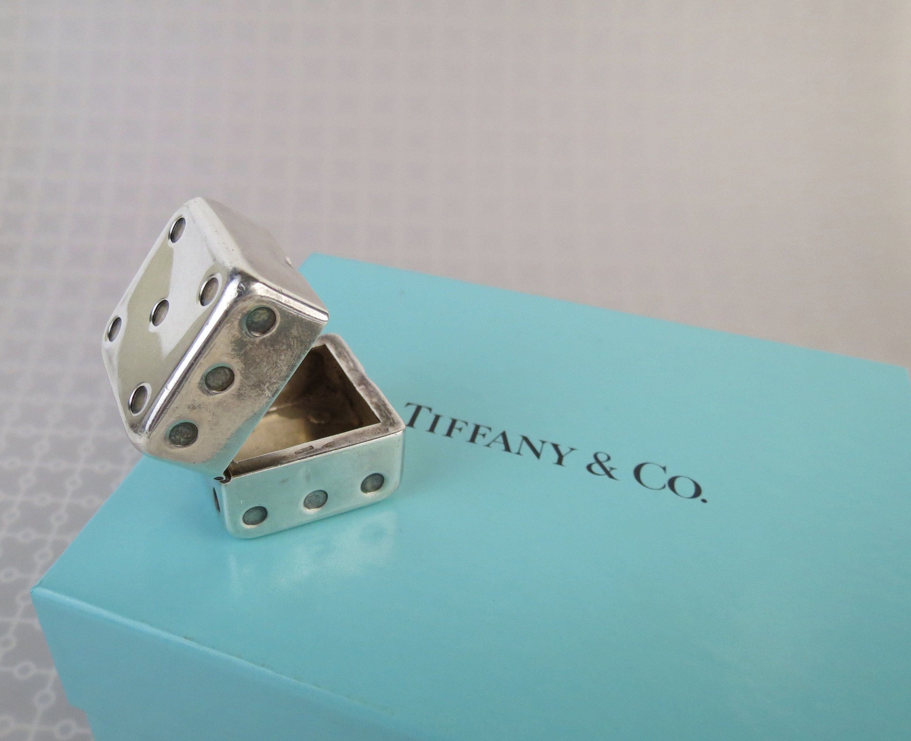 1990s Tiffany and Co. Silver Dice Pill Box with Silver Dice at 1stDibs