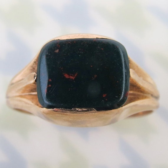 Vintage 14k yellow gold bloodstone 1960s era ring… - image 2