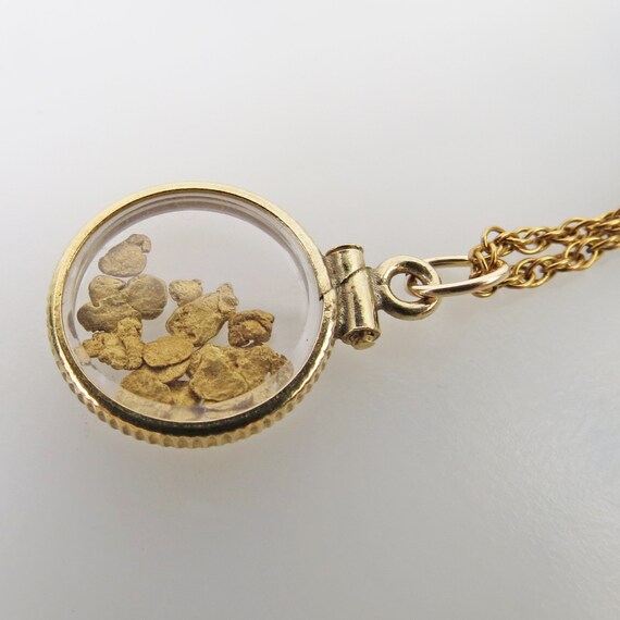 Vintage real gold nuggets in a clear pendant set … - image 7