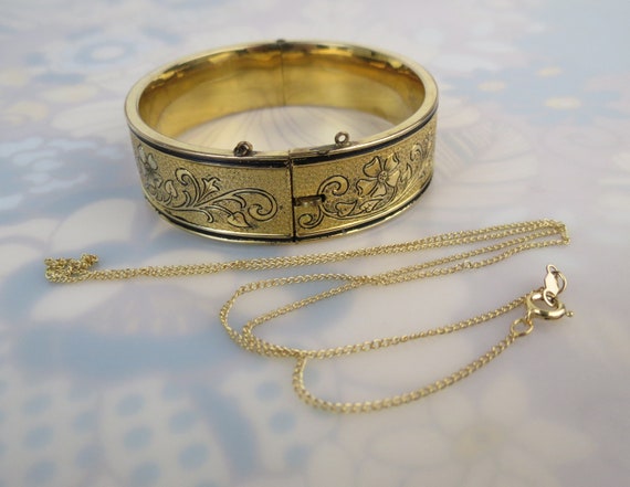 Antique Victorian Gold Filled chased enamel bangl… - image 7