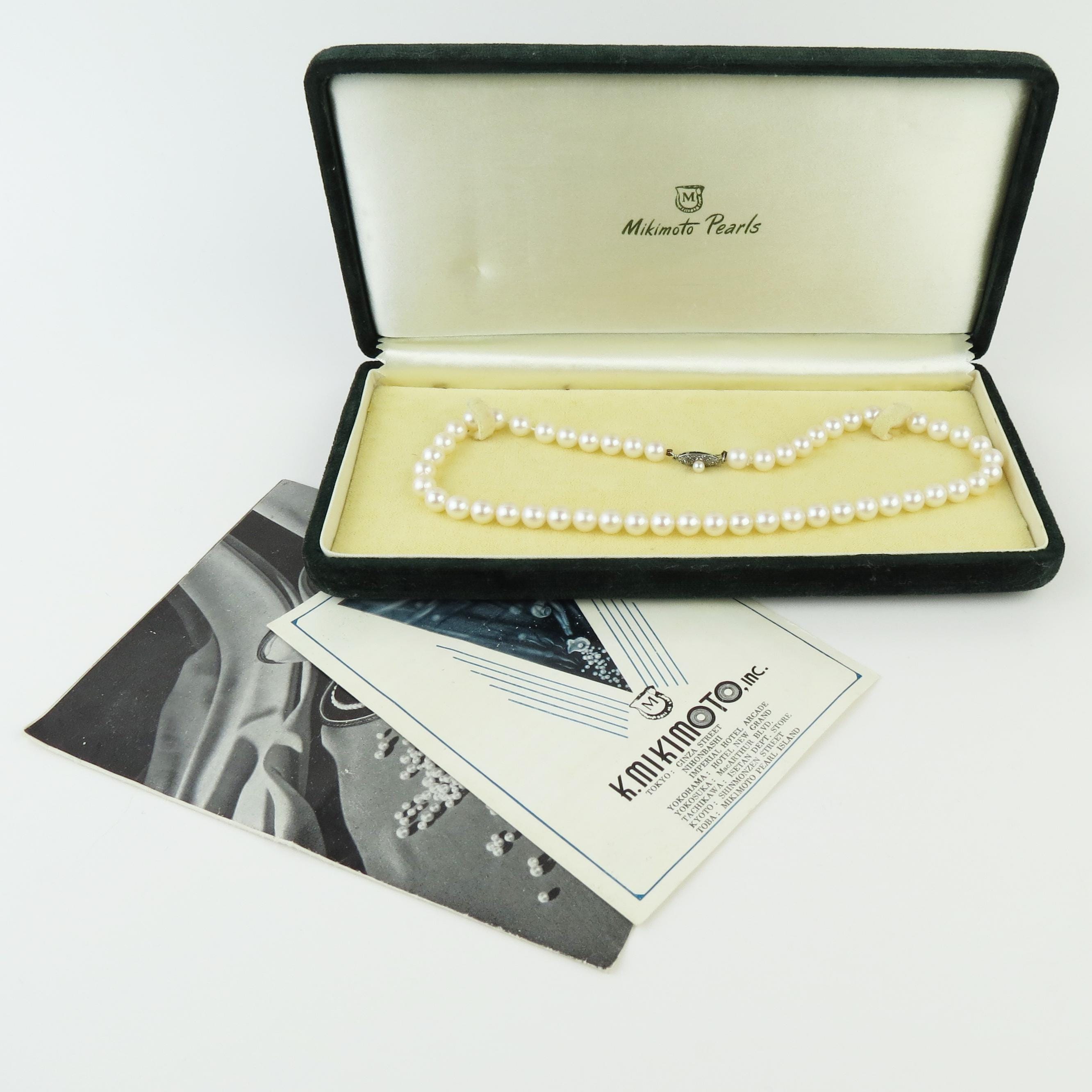 Vintage Mikimoto Akoya Pearl Necklace Sterling Silver Clasp in