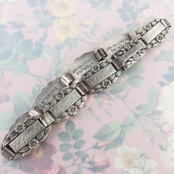 Vintage Art Deco Sturdy 1930s Forget Me Not Panel Link Sterling