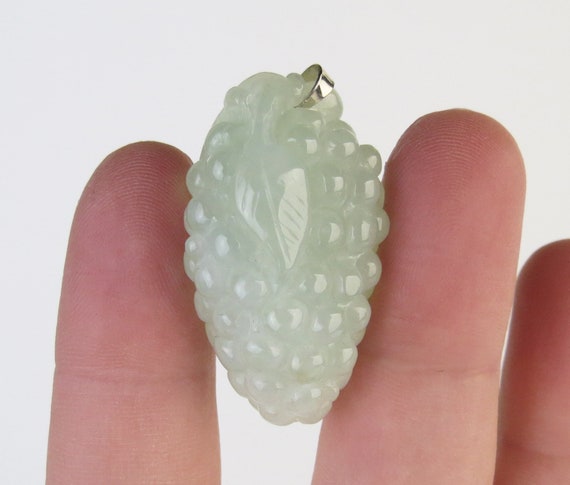 Translucent pale icy green clear natural jade car… - image 8