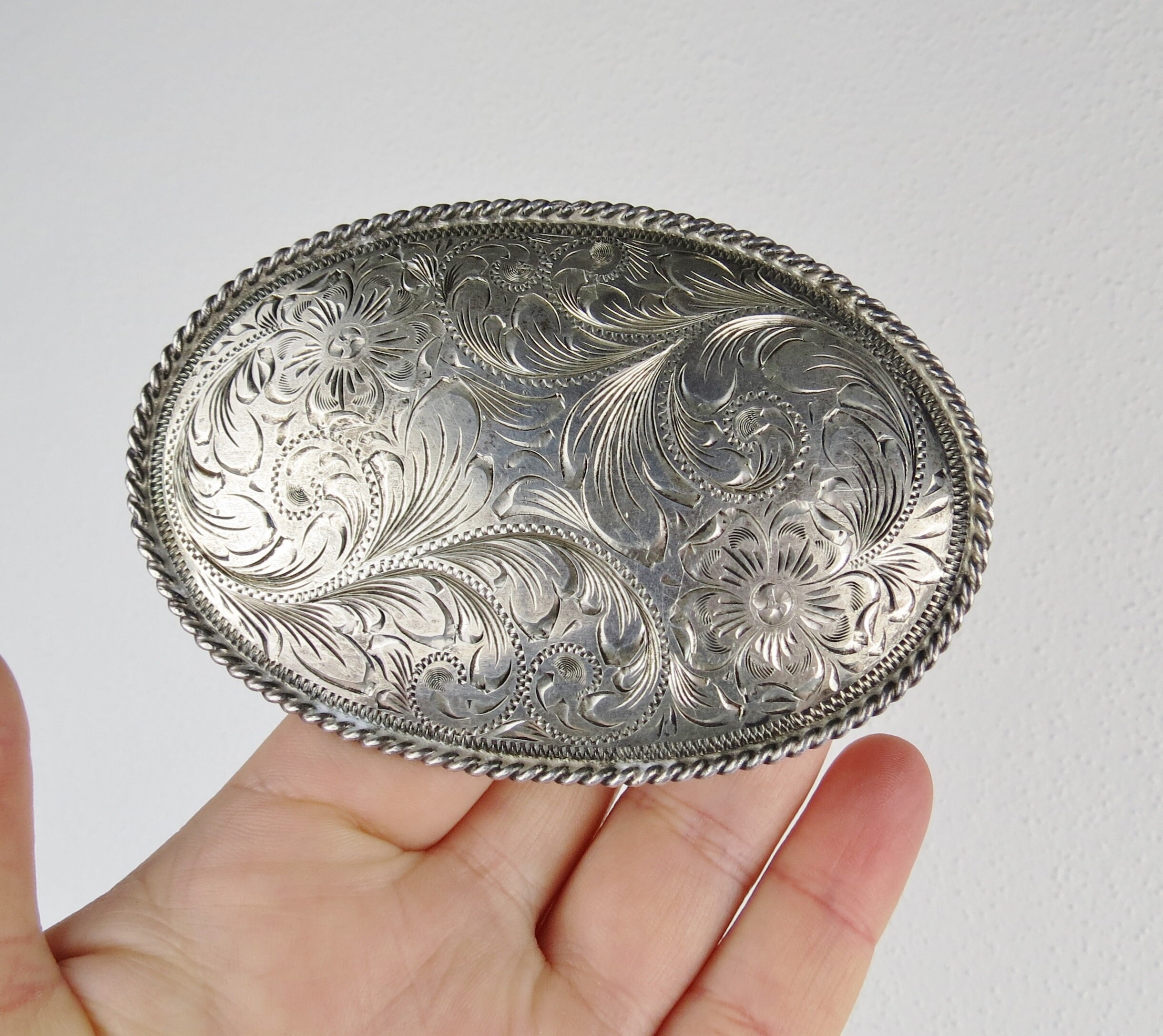 Very fine ornate vintage Western sterling silver belt buckle Etsy