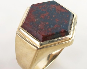 Vintage Bloodstone 10k Yellow Gold Ring, Size 8.25