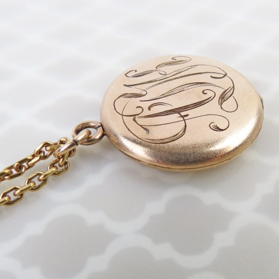 Antique round gold filled ADK monogrammed locket … - image 1