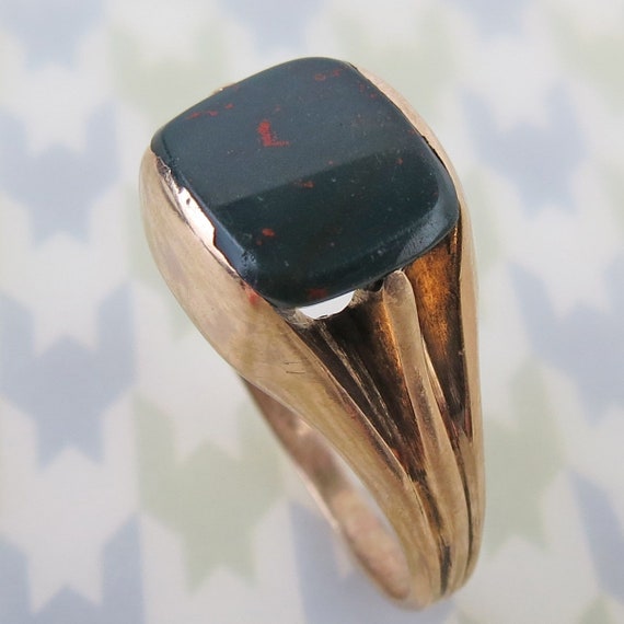 Vintage 14k yellow gold bloodstone 1960s era ring… - image 1