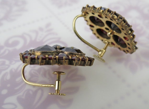 Vintage Rhodolite Garnet Earrings: 14k Yellow Gol… - image 9