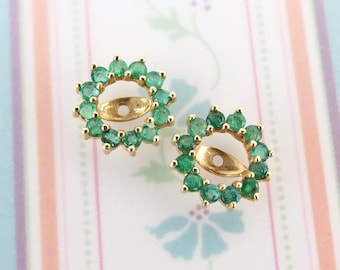 14k Yellow gold emerald halo earring jackets fits up to a 4.5mm stud