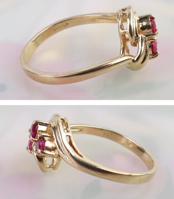 Natural deep red natural three ruby cluster 14k y… - image 4