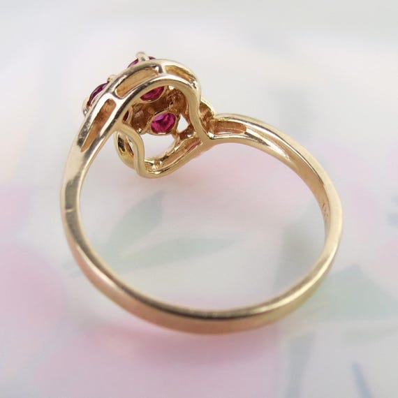 Natural deep red natural three ruby cluster 14k y… - image 7