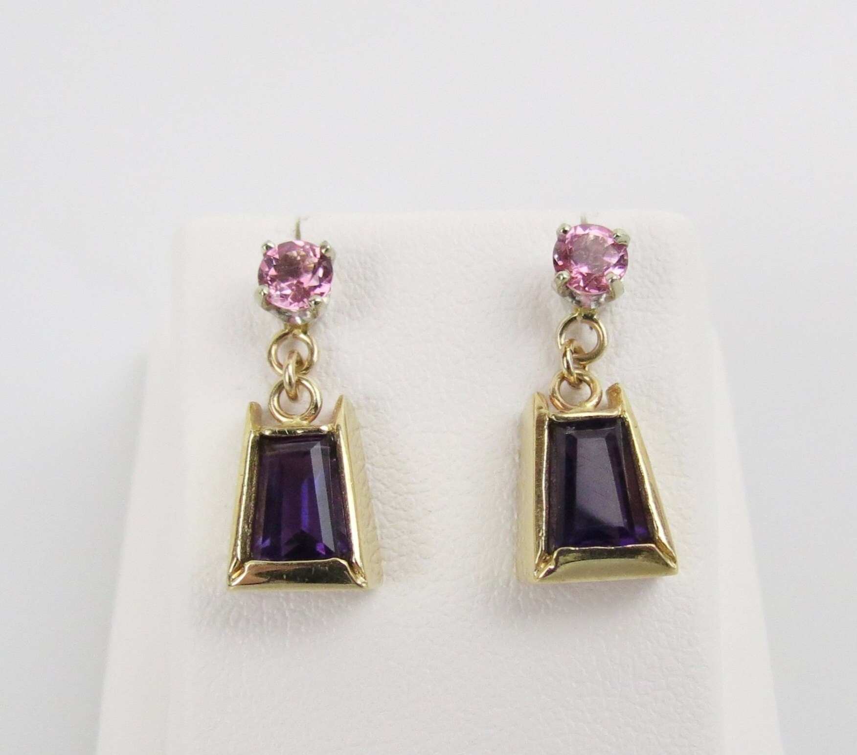 14k Gold purple amethyst pink sapphire studio hand made dangle | Etsy