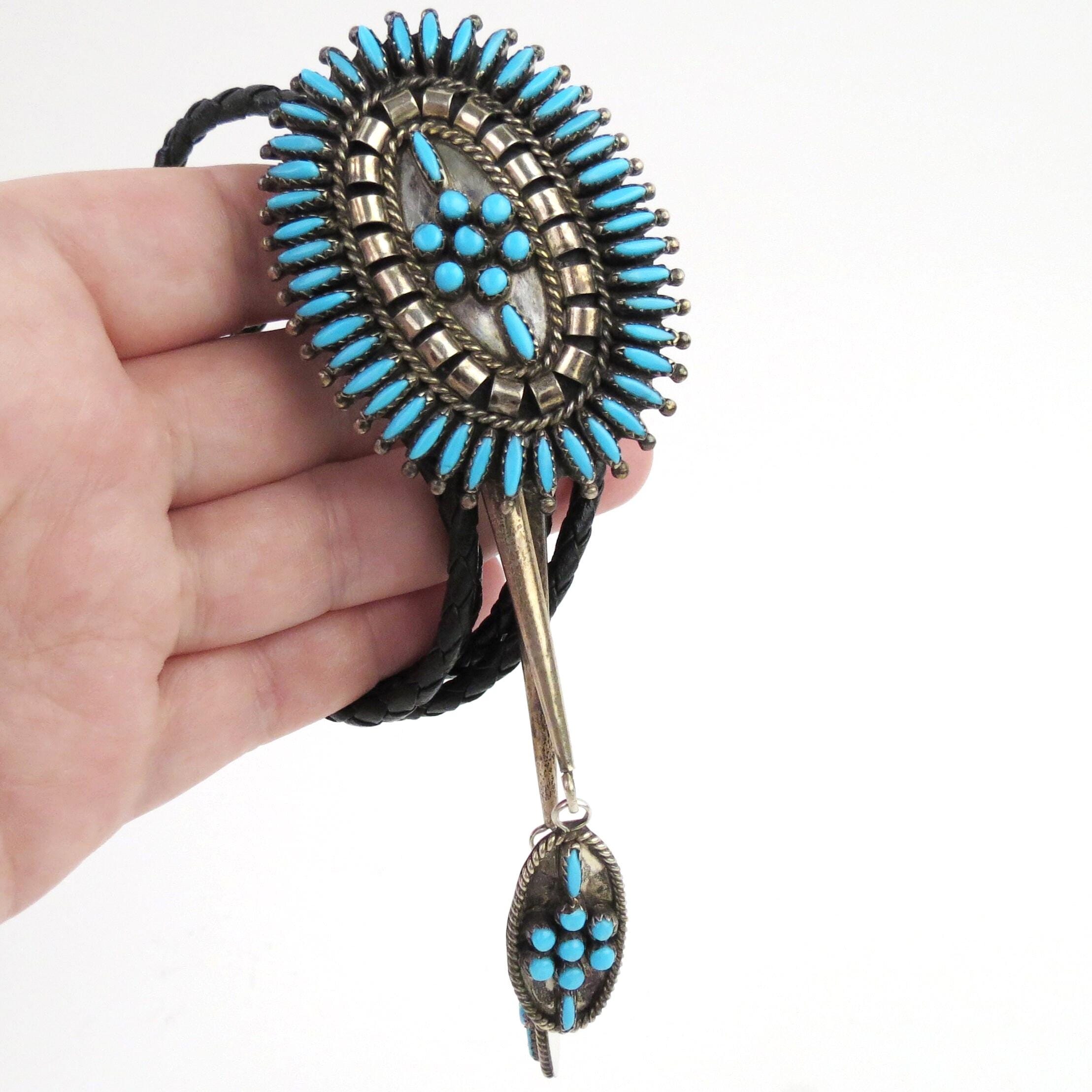 Vintage Zuni Sterling Silver Turquoise Needlepoint Bolo Tie - Etsy