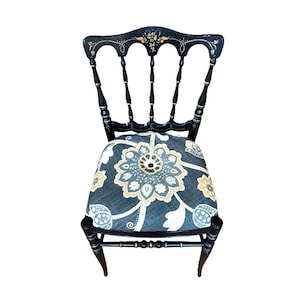 Vintage Tell City Chair: Ebonized Regency Style with Floral Upholstery