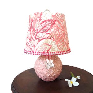 Pink Ceramic Lamp: Tropical Floral Shade, Shabby Chic Cottagecore Decor