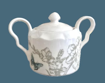 Vintage 222 Fifth Ananda Sugar Bowl with Lid: Cottagecore Floral Butterfly Fine China