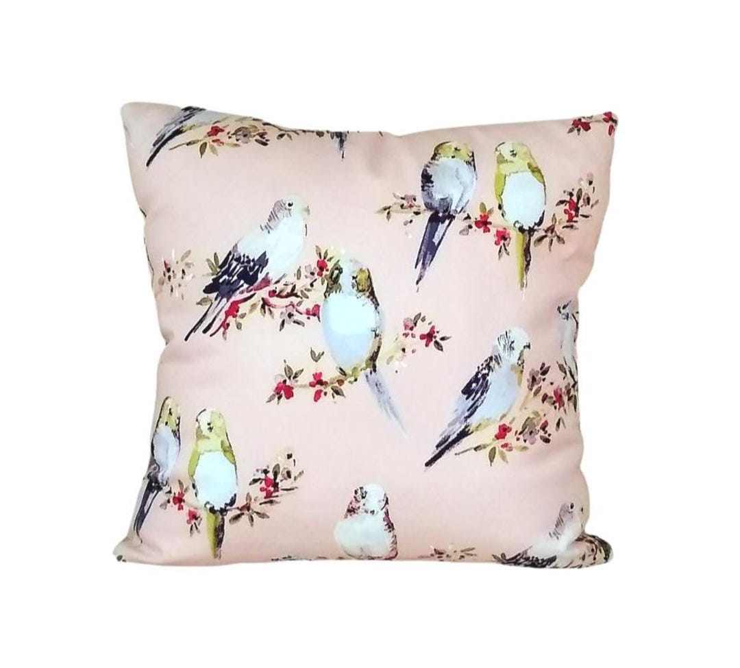 Budgie Throw Pillow: Peach Pink Parakeets, Cottagecore Bird Decor - Etsy