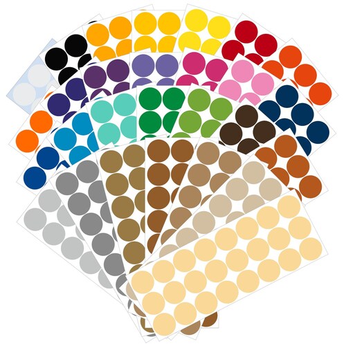 Etiquetas de punto de codificación de color 1 pulgada (25,4 mm) pegatinas brillantes, paquete 24, vinilo interior / exterior, más de 40 colores, adhesivo permanente