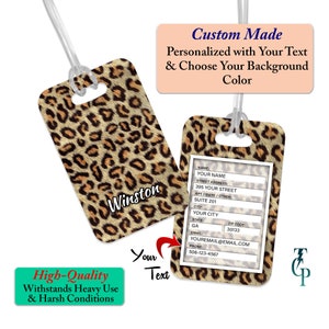 Custom Leopard Pattern Bag Tag - Personalized Baggage Tag - Backpack Name Tag - Custom Gift for Luggage, diaper bag, golf bag or lunchbox