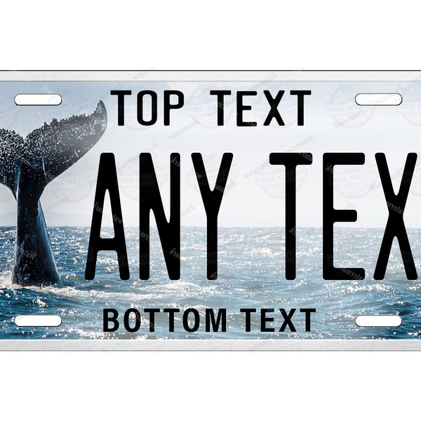 Whale Tail Ocean Life Design License Plate Tag Any Text Novelty Personalized for Bicycle ATV Bike Kids Ride toy Man Cave Wall Signage gift