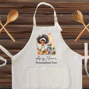 Personalized Black Girl Cooking Linen Kitchen Apron, Customized cooking apron for Adults or Kids, Custom home warming gift for her