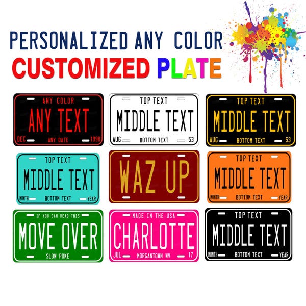 Personalisiertes Nummernschild • Beliebiger Text und Farbe • Neuheit Mini Schild für Fahrrad, ATV, Wanddekoration, Kühlschrankmagnet, Schlüsselbund - lustiges Geschenk