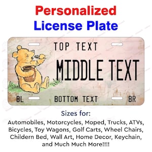 Personalized Classic Winnie the Pooh Aluminum Metal License Plate Tags for Wall Art Home Decor Gift Bicycles children toys auto atv ebike