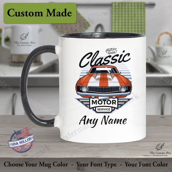 Classic Muscle Car Mug Personalized, Custom Retro Gifts, Mug gift for him, Muscle Car Coffee Mug, Mechanic personalized Gifts, car decor mug