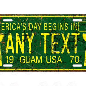 Aged GUAM USA 1970s License Plate Vintage Retro Rustic Metal License Plate Personalized Custom Made Auto Tag for ATV Bicycle Wall Art bike