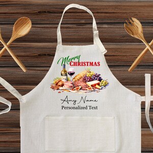 Personalized Christmas Eve Dinner Linen Kitchen Apron, Vintage Holiday Customized cooking high quality apron for adult and kids, Xmas Gift