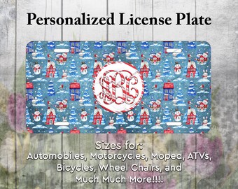 Personalized Christmas Snowman License Plate – Winter Wonderland Monogram