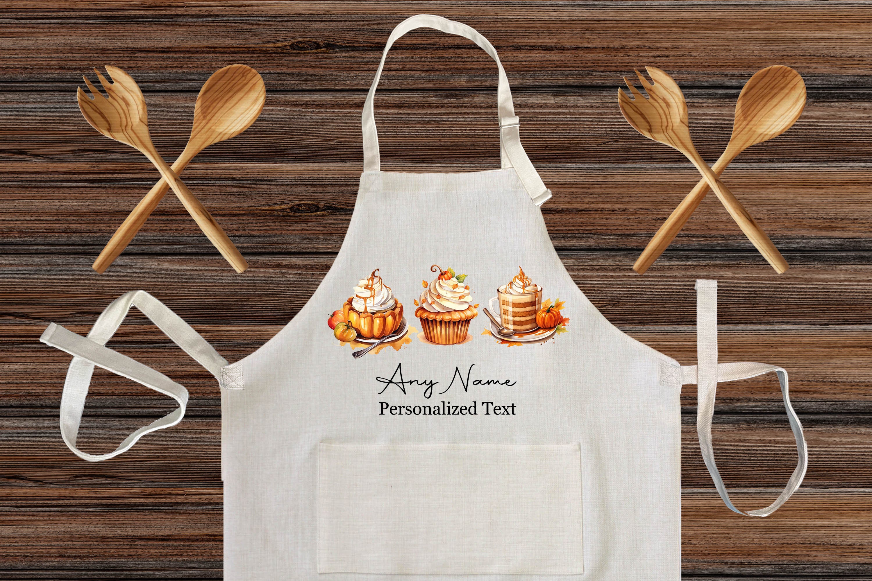 Personalized Pumpkin Spice Desserts Linen Apron, Custom Fall Baking Gift
