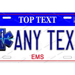 Emergency Medical Service EMS  Design Any Text Novelty Personalized License Plate Tag for Bicycle ATV Golf Cart Bike  Man Cave Wall Signage