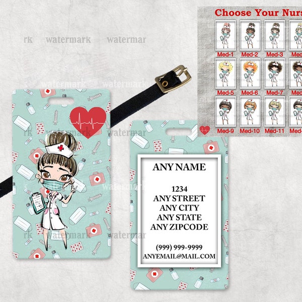 Etiqueta de equipaje personalizada para enfermeras – Identificación para profesionales de la salud, correa de cuero