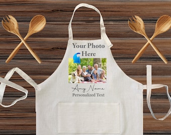 Personalized Linen Kitchen Apron with Your Photo Image, Customized cooking apron for adult and kids, Custom Family gift, Baby announcement