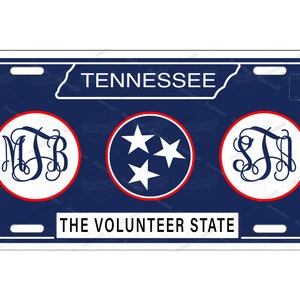 Tennesse Blue License Plate Tag Monogram Couple Besties TN State Flag Tri Stars Personalized for Auto Bicycle ATV Bike Custom Made gift