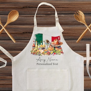 Personalized Mexican Cooking Linen Kitchen Apron, customized cooking apron for kids and Adults, Custom Mexican Cooking design family gift