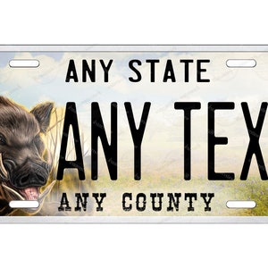 Wild Boar prarie landscape Design Any Text Novelty Personalized License Plate Tag for Bicycle ATV Bike Kids Ride Man Cave Wall Signage Gift