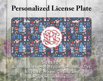 Personalized Christmas License Plate: Snowman, Bunny, Monogram