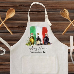 Personalized Italian Cooking Linen Kitchen Apron, customized cooking apron for kids and Adults, Custom Italian Cooking with Oils design gift